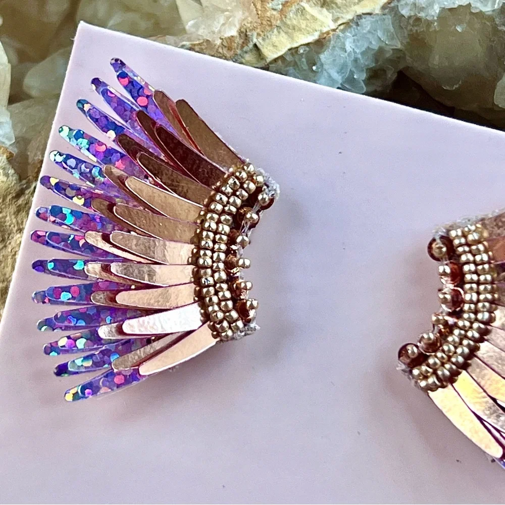 🌺🎉HP🎉🌺 NWT Mignonne Gavigan Mini Madeline Earrings Rose Gold Glitter - Picture 3 of 16